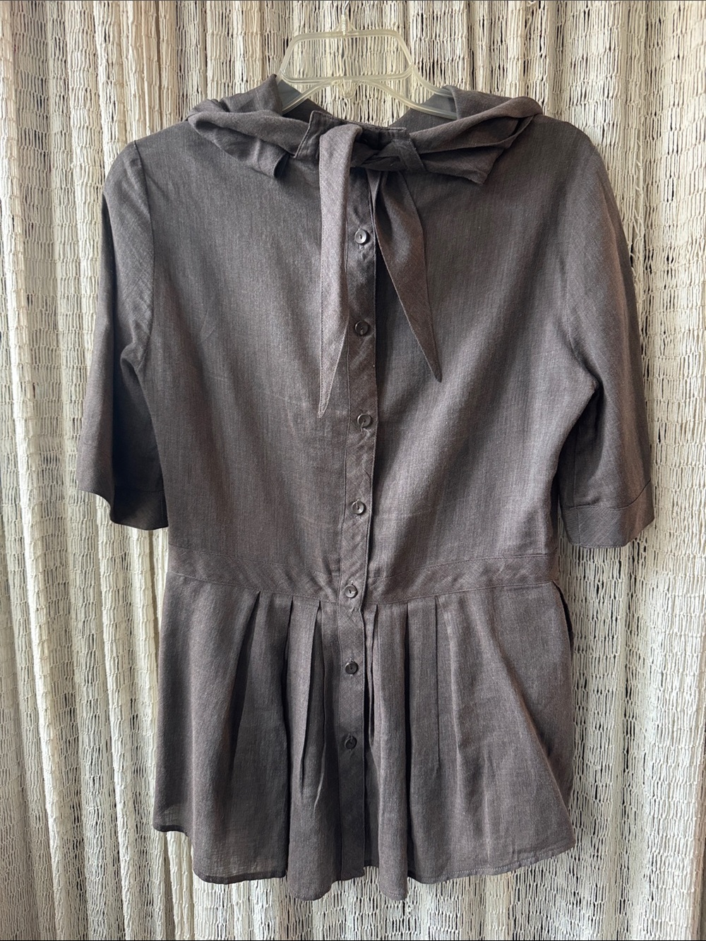 Born Taupe/clove colored Button-Front Peplum 1/2 Sleeve tunic - Picture 6 of 9